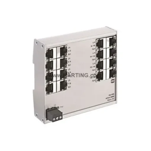 HARTING Ha-VIS eCon 2000 Series DIN Rail Mount Industrial Hub, 16 RJ45 Ports, 100Mbit/s Transmission, 48V dc - 24020160000 product image