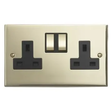 Contactum Edwardian Gold 2 Gang Plug Socket, 2 Poles, 13A, Type G - British, Indoor Use - 3356EBBM product image