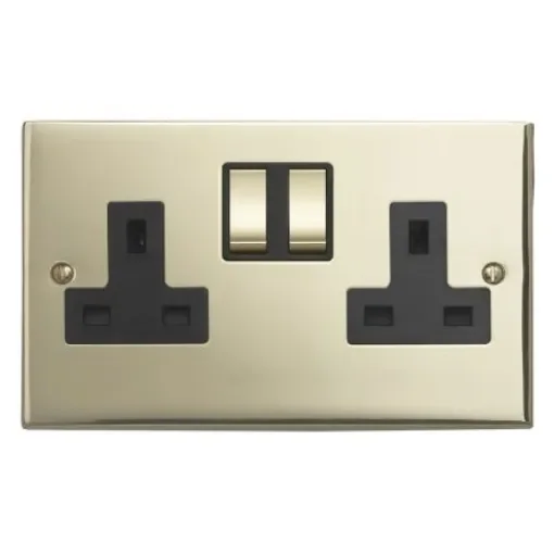 Contactum Edwardian Gold 2 Gang Plug Socket, 2 Poles, 13A, Type G - British, Indoor Use - 3356EBBM product image