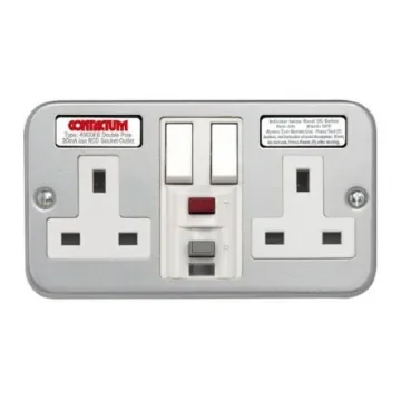 Contactum 13A, BS 7288 Fixing, Active, 2 Gang RCD Socket, Wall Mount , Switched, IP2X, 230 V ac, Grey, Screwed - CLA4900M product image