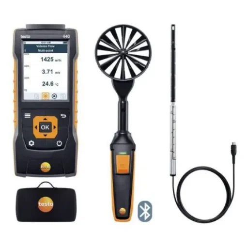 Testo 440 Air Flow ComboKit 1 with Bluetooth Hot Wire, NTC, TC, Vane Anemometer, 35m/s Max, Measures Air Velocity, - 0563 4406 product image