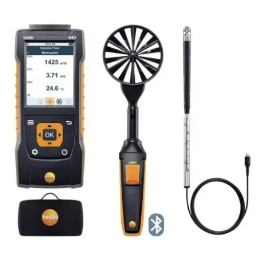 Testo 440 Air Flow ComboKit 2 with Bluetooth NTC, TC, Vane Anemometer, 50m/s Max, Measures Air Velocity, Temperature, - 0563 4407 product image