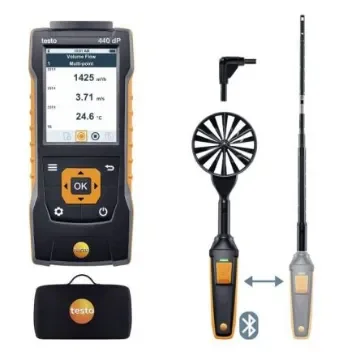 Testo 440 dP Air Flow ComboKit 1 with Bluetooth Hot Wire, NTC, TC, Vane Anemometer, 50m/s Max, Measures Air Velocity, - 0563 4409 product image