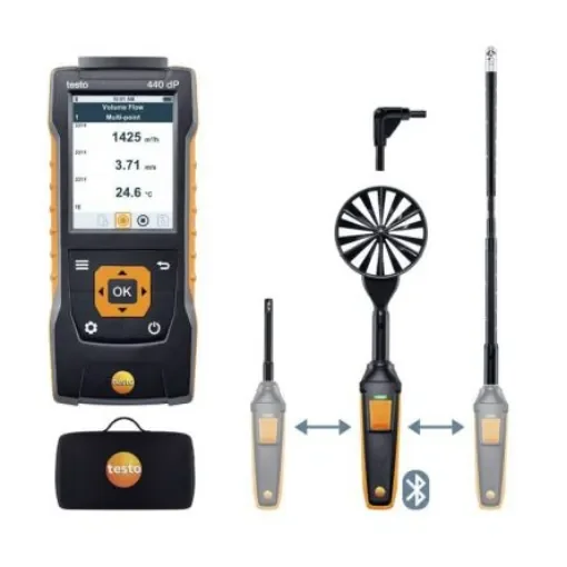 Testo 440 dP Air Flow ComboKit 2 with Bluetooth NTC, TC, Vane Anemometer, 50m/s Max, Measures Air Velocity, - 0563 4410 product image
