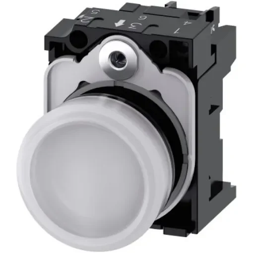Siemens, SIRIUS ACT 3SU11, Panel Mount White LED Indicator, 22mm Cutout, Round, 110V ac - 3SU1103-6AA60-1AA0 product image