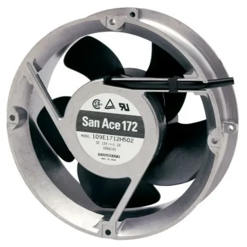 Sanyo Denki 109E Series Axial Fan, 24 V dc, DC Operation, 509.7m³/h, 31.2W, 1.3A Max, 172 (Dia.) x 51mm - 109E1724K502 product image
