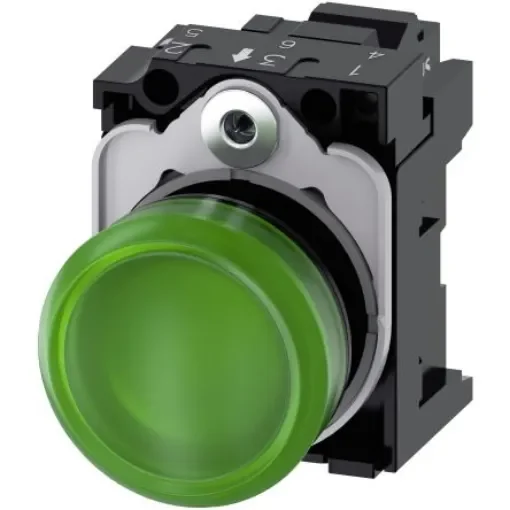 Siemens, SIRIUS ACT 3SU11, Panel Mount Green LED Indicator, 22mm Cutout, Round, 230V ac - 3SU1106-6AA40-3AA0 product image