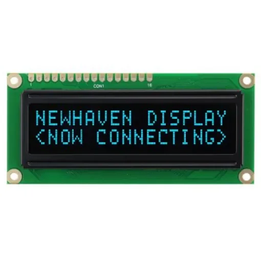 NEWHAVEN DISPLAY INTERNATIONAL NHD-0216KZW-AB5 Alphanumeric LCD Display, Blue on Black, 2 Rows by 16 Characters product image