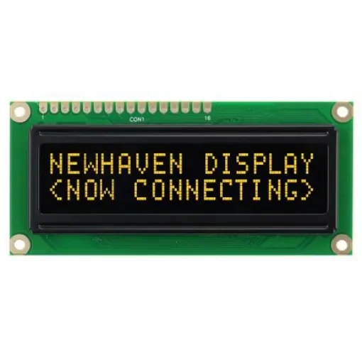 NEWHAVEN DISPLAY INTERNATIONAL NHD-0216KZW-AY5 Alphanumeric LCD Display, Yellow on Black, 2 Rows by 16 Characters product image