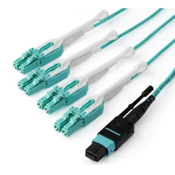 StarTech.com MPO to LC Multi Mode OM3 Fibre Optic Cable, 50/125µm, Aqua, 1m - MPO8LCPL1M product image