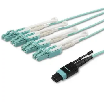 StarTech.com MPO to LC Multi Mode OM3 Fibre Optic Cable, 50/125µm, Aqua, 5m - MPO8LCPL5M product image