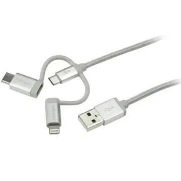 StarTech.com USB 2.0, Male USB A to Male Lightning, Micro USB B, USB C, 480Mbps, 1m - LTCUB1MGR product image