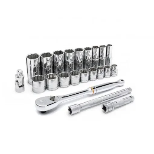 GearWrench 22-Piece Imperial 3/8 in Deep Socket/Standard Socket Set with Ratchet, 12 point - 80691 product image