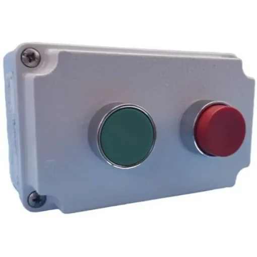 Lovato Push Push Push Button Control Station - SPDT, Aluminium Alloy, 2 Cutouts, Green, Red, IP66, IP67 - LPZM2B801 product image