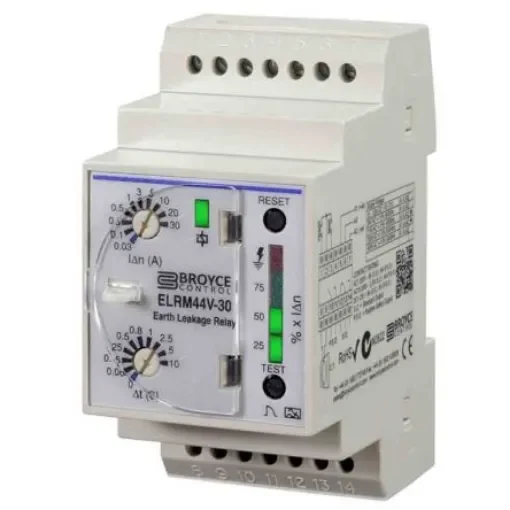 Broyce Control Earth Leakage Relay, 50Hz Frequency, 30A Leakage, SPDT, SPNO Output - ELRM44V-30 12-125V DC product image
