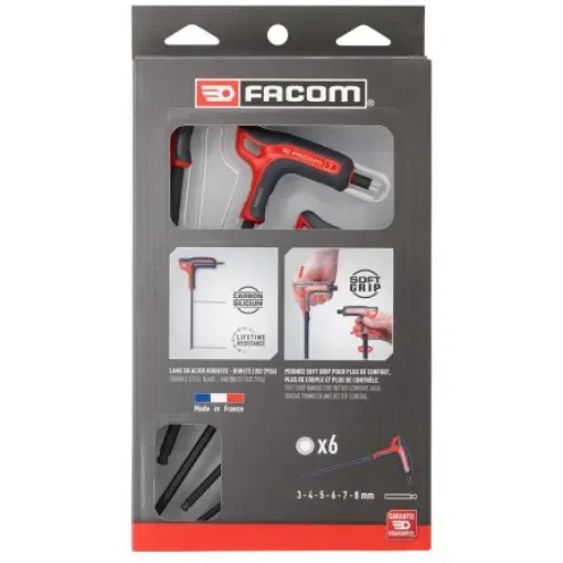 Facom T Shape Metric Hex Key Set, 3 - 4 - 5 - 6 - 7 - 8mm - 84TZSA.PB product image