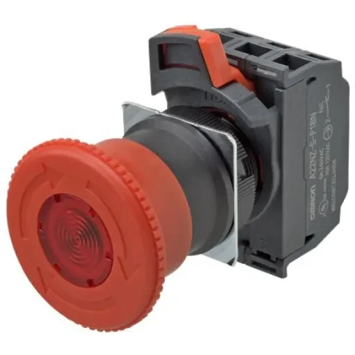 Omron A22NE-PD Series Twist Release Illuminated Emergency Stop Push Button, Panel Mount, 22mm Cutout, 2NC, IP65 - A22NE-M-PD02-C product image
