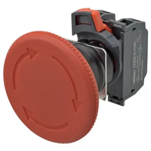 Omron A22NE-PD Series Twist Release Illuminated Emergency Stop Push Button, Panel Mount, 22mm Cutout, 2NC, IP65 - A22NE-L-PD02-N product image