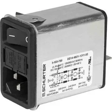 Schurter 6A, 250 V ac Snap-In Filtered IEC Connector 3-102-854 product image