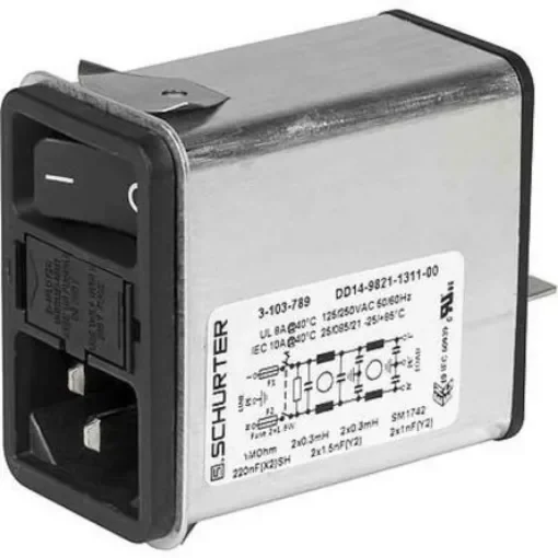 Schurter 6A, 250 V ac Snap-In Filtered IEC Connector 3-102-854 product image