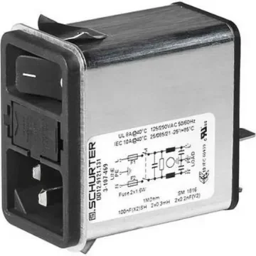 Schurter 2A, 250 V ac Snap-In Filtered IEC Connector 3-107-473 product image