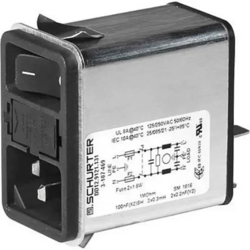 Schurter 1A, 250 V ac Snap-In Filtered IEC Connector 3-107-465 product image