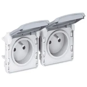 Legrand Plexo Grey 2 Gang Plug Socket, 16A, Type E - French, Outdoor Use - 0 695 63 product image
