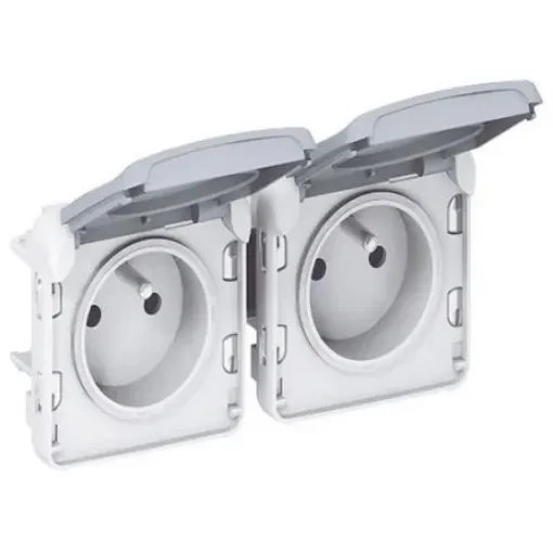 Legrand Plexo Grey 2 Gang Plug Socket, 16A, Type E - French, Outdoor Use - 0 695 63 product image