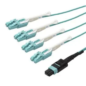 StarTech.com MPO to LC Duplex Multi Mode OM3 Fibre Optic Cable, 50/125µm, Aqua, 2m - MPO8LCPL2M product image