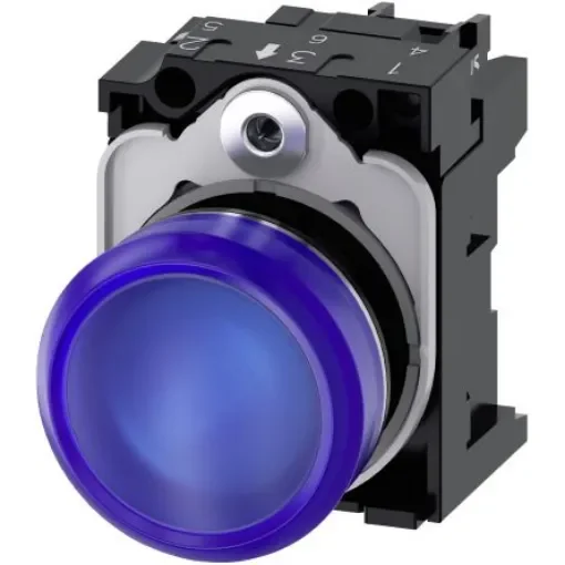 Siemens, SIRIUS ACT 3SU11, Panel Mount Blue LED Indicator, 22mm Cutout, Round, 110V ac - 3SU1153-6AA50-1AA0 product image