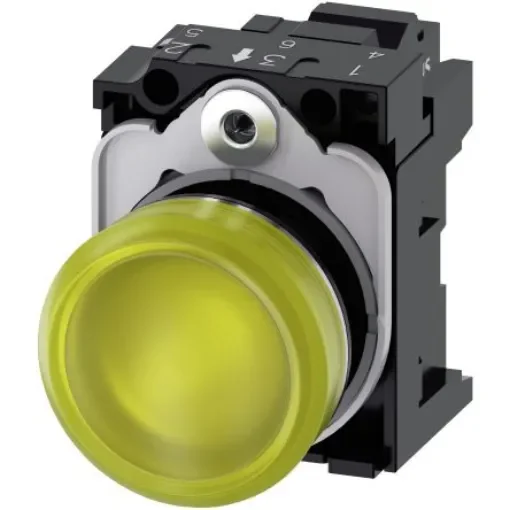 Siemens, SIRIUS ACT 3SU11, Panel Mount Yellow LED Indicator, 22mm Cutout, Round, 230V ac - 3SU1156-6AA30-3AA0 product image