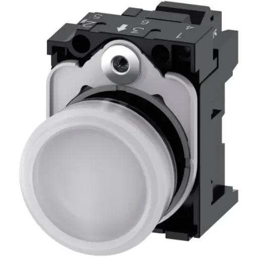 Siemens, SIRIUS ACT 3SU11, Panel Mount White LED Indicator, 22mm Cutout, Round, 110V ac - 3SU1103-6AA60-3AA0 product image
