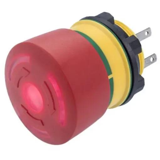 EAO 84 Series Twist Release Illuminated Emergency Stop Push Button, Panel Mount, 22mm Cutout, 2NC, IP65, IP67 - 84-5341.2B20 product image