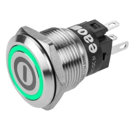EAO 82 Series Illuminated Push Button Switch, Latching, Panel Mount, 19mm Cutout, SPDT, Green LED, 240V, IP65, IP67 - 82-5151.2133.B001 product image