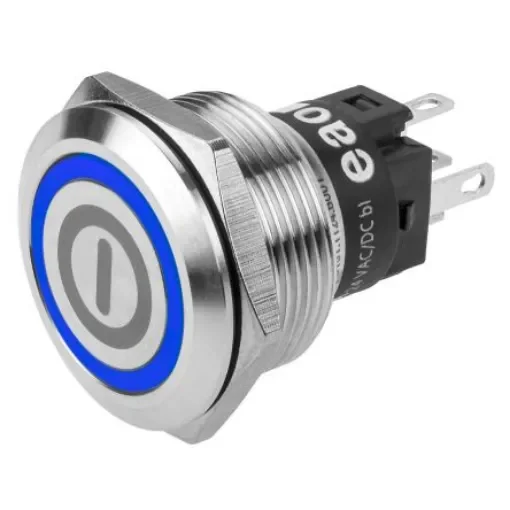 EAO 82 Series Illuminated Push Button Switch, Momentary, Panel Mount, 22.3mm Cutout, SPDT, Blue LED, 240V, IP65, IP67 - 82-6151.1123.B001 product image