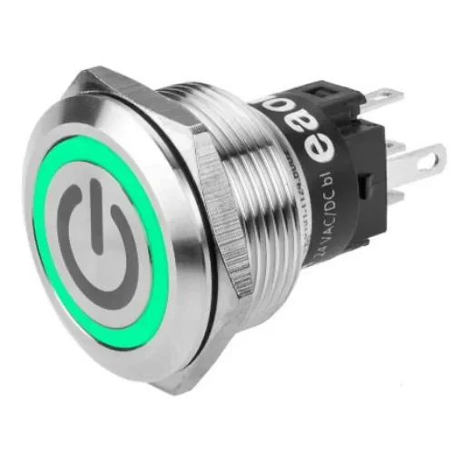 EAO 82 Series Illuminated Push Button Switch, Momentary, Panel Mount, 22.3mm Cutout, SPDT, Green LED, 240V, IP65, IP67 - 82-6151.1134.B002 product image