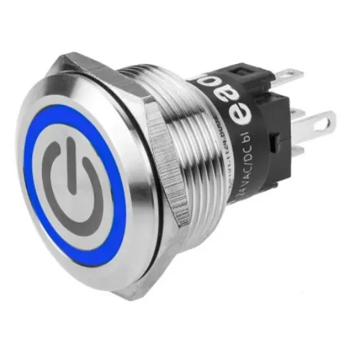 EAO 82 Series Illuminated Push Button Switch, Latching, Panel Mount, 22.3mm Cutout, SPDT, Blue LED, 240V, IP65, IP67 - 82-6151.2124.B002 product image
