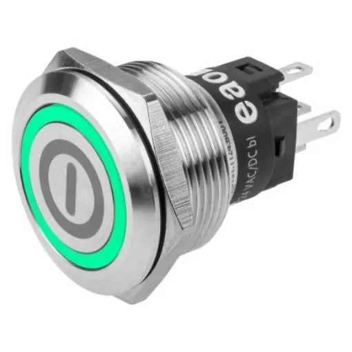 EAO 82 Series Illuminated Push Button Switch, Latching, Panel Mount, 22.3mm Cutout, SPDT, Green LED, 240V, IP65, IP67 - 82-6151.2133.B001 product image