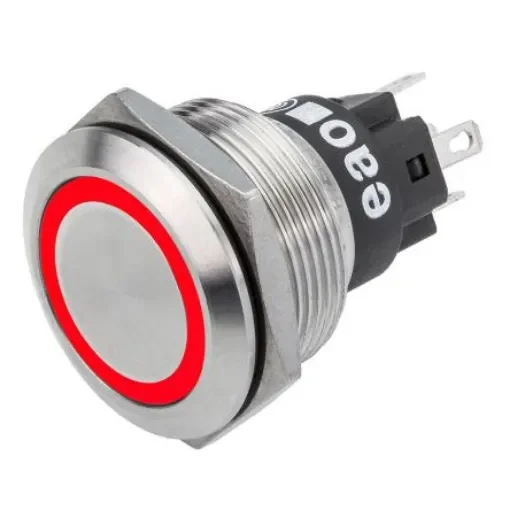 EAO 82 Series Illuminated Push Button Switch, Momentary, Panel Mount, 22.3mm Cutout, SPDT, Red LED, 240V, IP65, IP67 - 82-6651.1114 product image