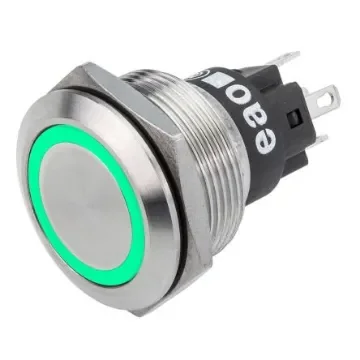 EAO 82 Series Illuminated Push Button Switch, Latching, Panel Mount, 22.3mm Cutout, SPDT, Green LED, 240V, IP65, IP67 - 82-6651.2134 product image