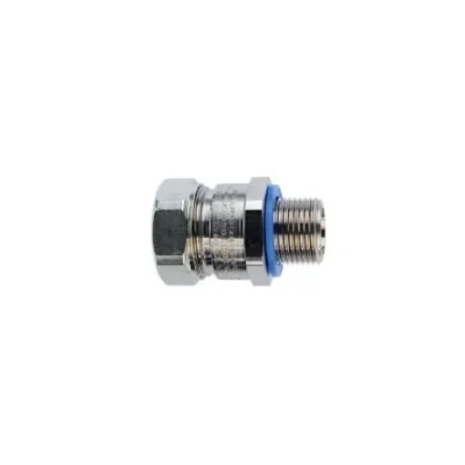 Flexicon Fixed External Thread Fitting, Conduit Fitting, 25mm Nominal Size, M25, Brass, Silver IP66, IP67, IP68, IP69 - LTP25-M25-EXD product image