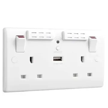 Sync Energy White 2 Gang Power Socket, 1 Pole Poles, 13A, Type G - British, USB - 822UWR product image