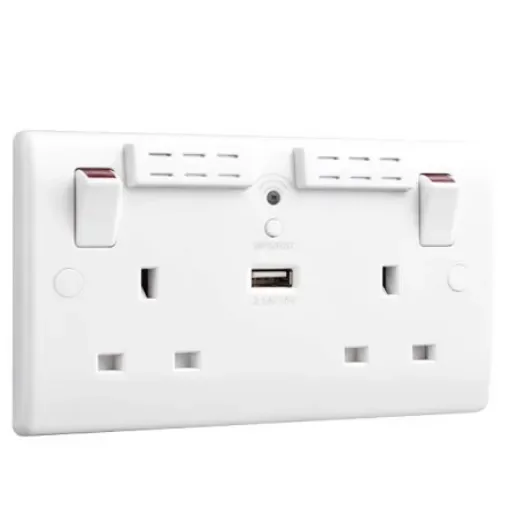 Sync Energy White 2 Gang Power Socket, 1 Pole Poles, 13A, Type G - British, USB - 822UWR product image