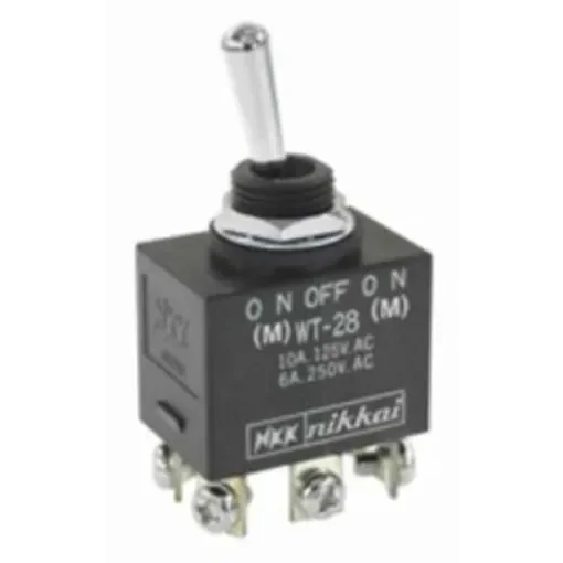 NKK Switches Toggle Switch, Panel Mount, (On)-Off-(On), DPDT, Screw Terminal - WT28T product image
