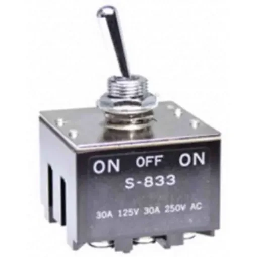 NKK Switches Toggle Switch, Panel Mount, On-Off-On, 3PDT, Screw Terminal, 30 V dc, 125V ac - S833 product image