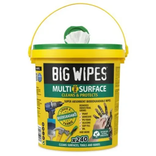 Big Wipes XL SUPER TOWELS PRO+ Wet Biodegradable Wipes, Bucket of 240, 200 x 300mm - 2447 0000 product image