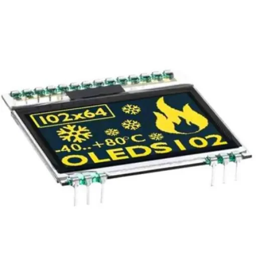 Display Visions 1.7in Yellow Passive matrix OLED Display 102 x 64pixels Graphics I2C, SPI Interface - EA OLEDS102-6LGA product image