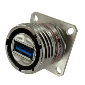 Amphenol Socapex Straight, Panel Mount, Receptacle- Single Port Type A USB 3.0 IP68 USB Connector - USB3FTV2AG product image