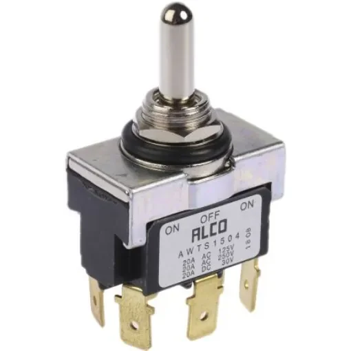 TE Connectivity Toggle Switch, Panel Mount, (On)-Off-(On), DPDT, Tab Terminal - AWTS1504 product image