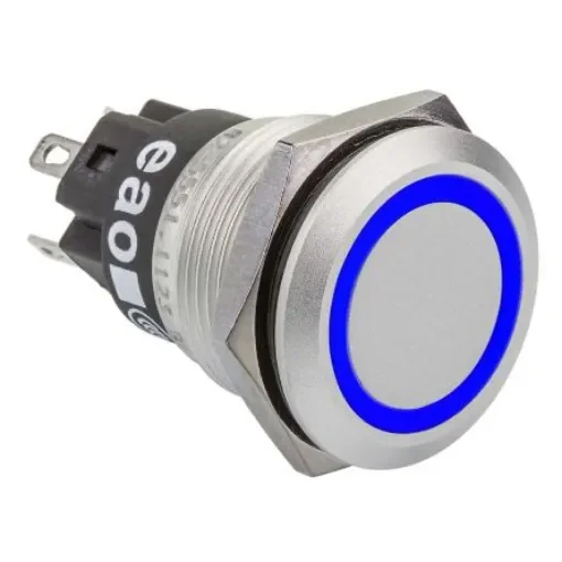 EAO 82 Series Illuminated Push Button Switch, Latching, Panel Mount, 19mm Cutout, SPDT, Blue LED, 240V, IP65, IP67 - 82-5151.2123 product image